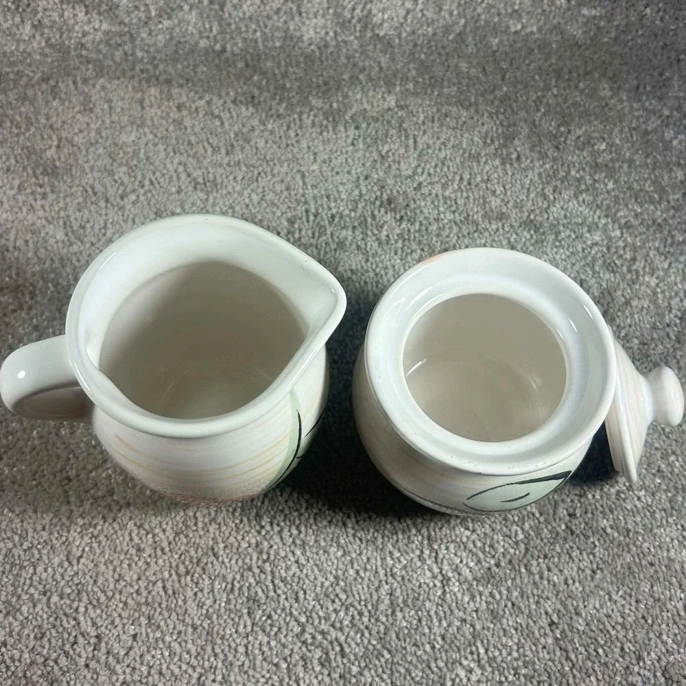 Pfaltzgraff Tango Rimed Sugar & Creamer Tea Rose Floral Stoneware White